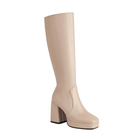 Leder-Plateau-Stiefel mit Blockabsatz - Ursula