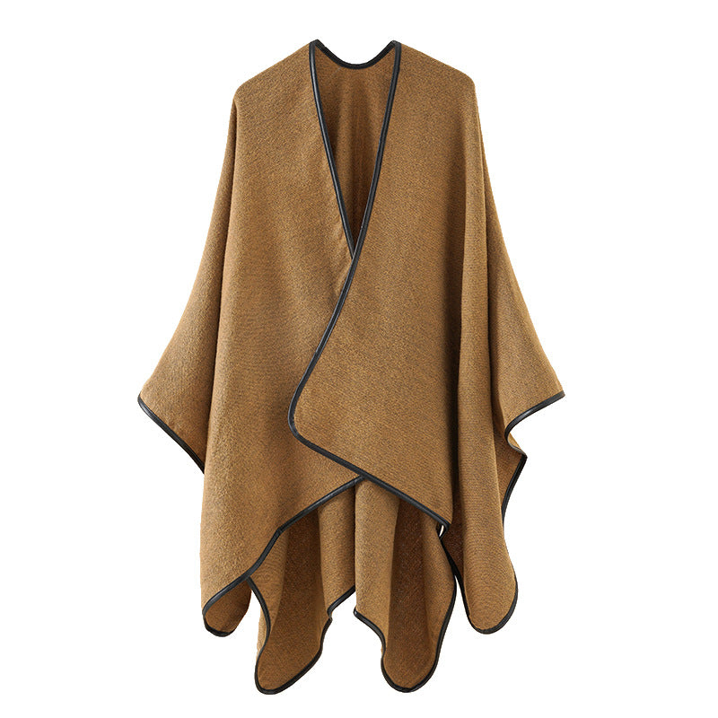 Damen Wollmix-Cape im Oversize-Umhang mit Kontrastkettelung Shop Nory