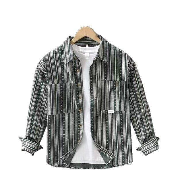 Herren Overshirt im lässigen Worker-Stil mit vertikalem Streifenmuster und aufgesetzten Taschen Shop Nory