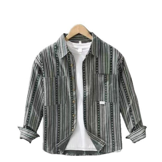 Herren Overshirt im lässigen Worker-Stil mit vertikalem Streifenmuster und aufgesetzten Taschen Shop Nory
