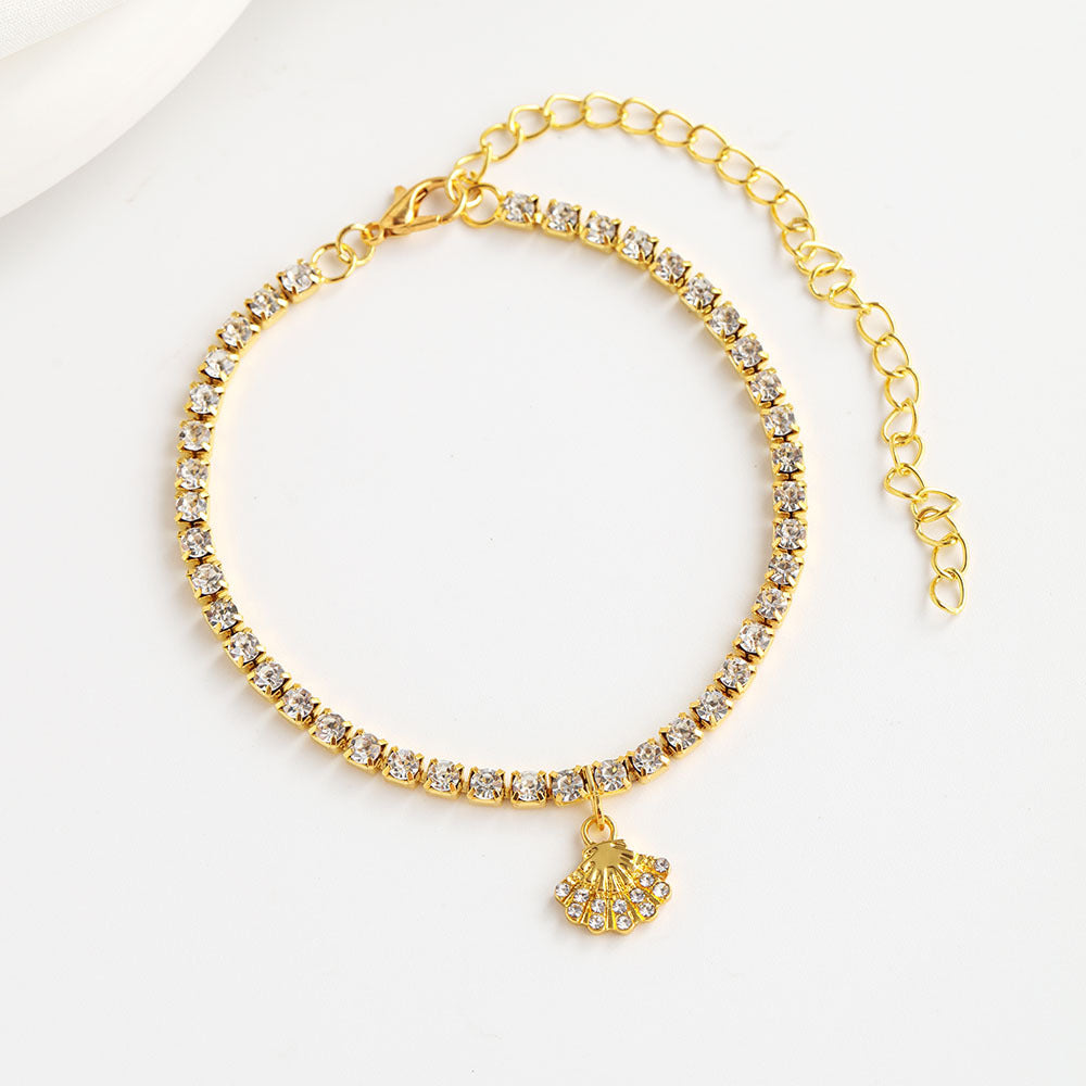 Glitzernde Kristall Choker Halskette mit Muschelanhänger und Verstellbarer Kette