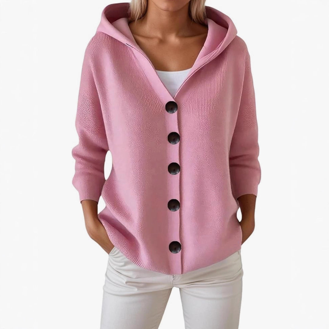 Damen Kapuzen-Strickjacke mit großen Holzknöpfen und seitlichen Eingrifftaschen Shop Nory