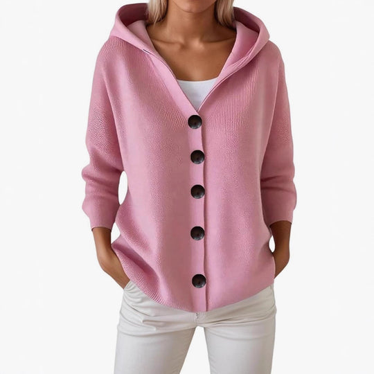 Damen Kapuzen-Strickjacke mit großen Holzknöpfen und seitlichen Eingrifftaschen Shop Nory