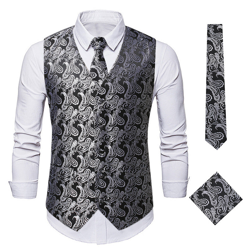 Herren elegante Weste mit feinem Paisleymuster und passendem Krawatten-Set
