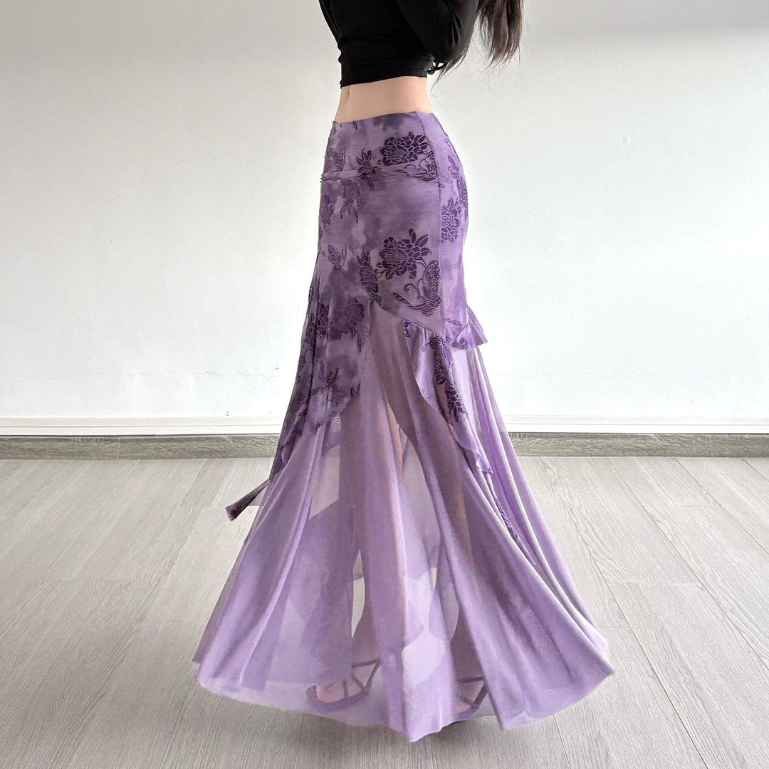 Damen Maxi-Rock mit floralem Design und asymmetrischem Schnitt