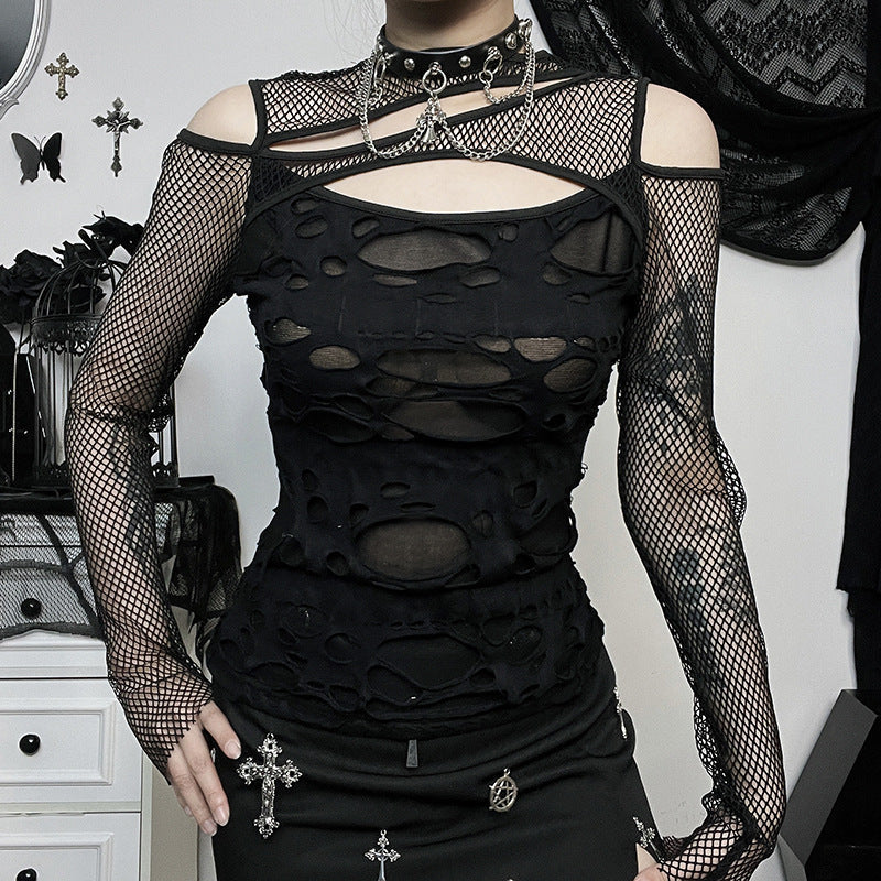 Damen Modisches Oberteil mit transparentem Mesh-Design und raffinierten Cut-Outs