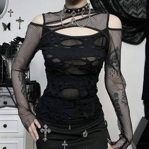 Damen Modisches Oberteil mit transparentem Mesh-Design und raffinierten Cut-Outs