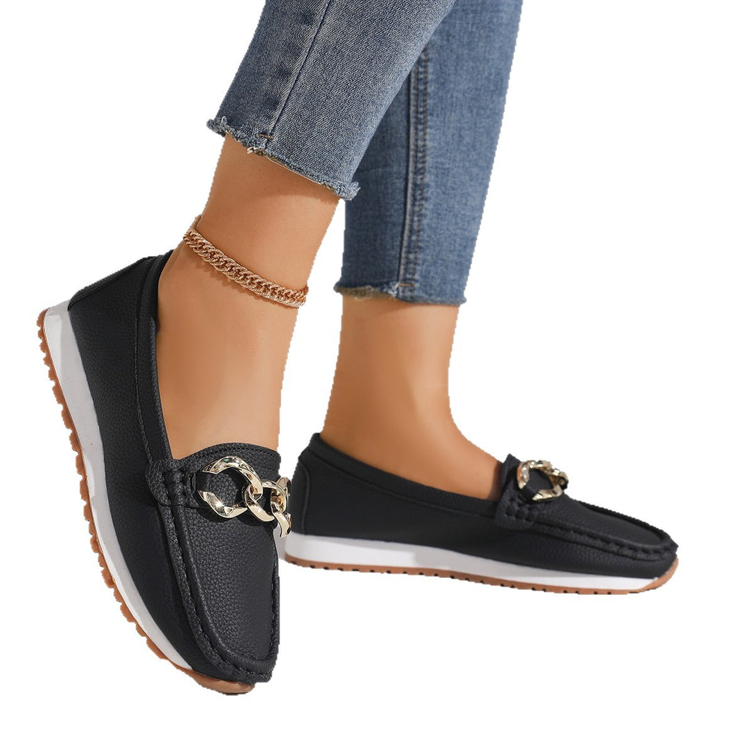 Damen Modische Mokassin‑Slipper mit goldener Gliederkette und profilierter Gummisohle Shop Nory