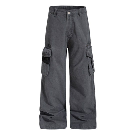 Damen Weite High‑Waist Canvas-Cargohose mit Multi‑Taschen und Netz-Details Shop Nory