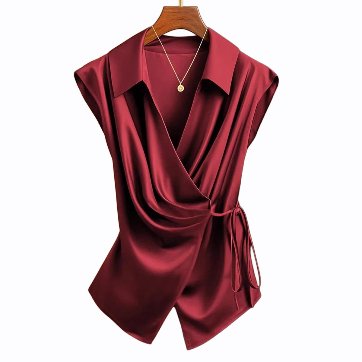 Damen elegante Wickelbluse mit femininer Drapierung und Schalkragen
