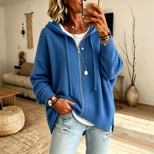 Damen Oversize Kapuzen-Zip-Cardigan aus weichem Feinstrick Shop Nory