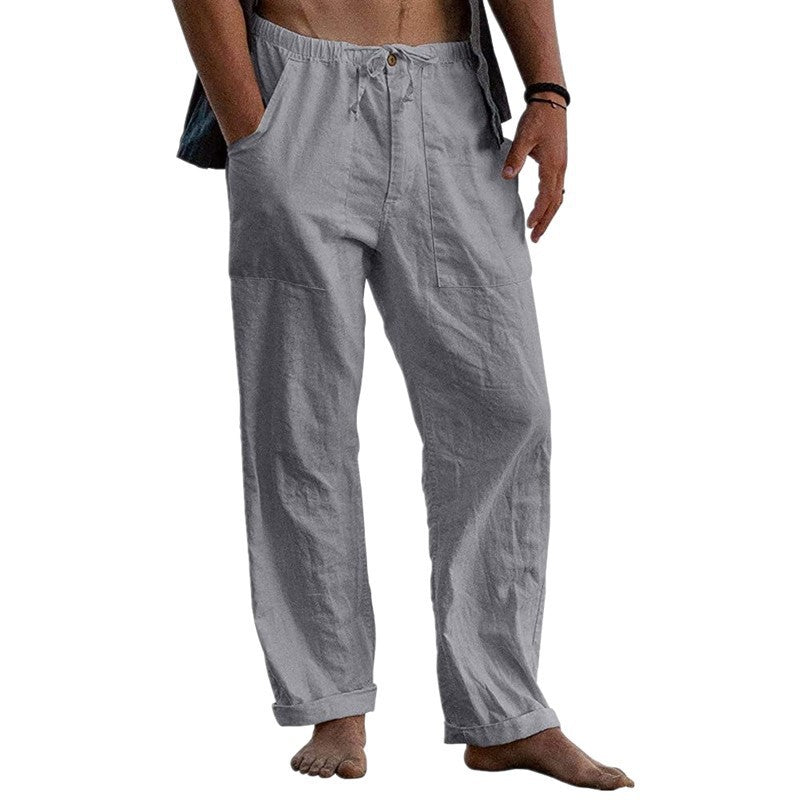 Herren lockere Leinenhose mit Gummibund und aufgesetzten Seitentaschen Shop Nory