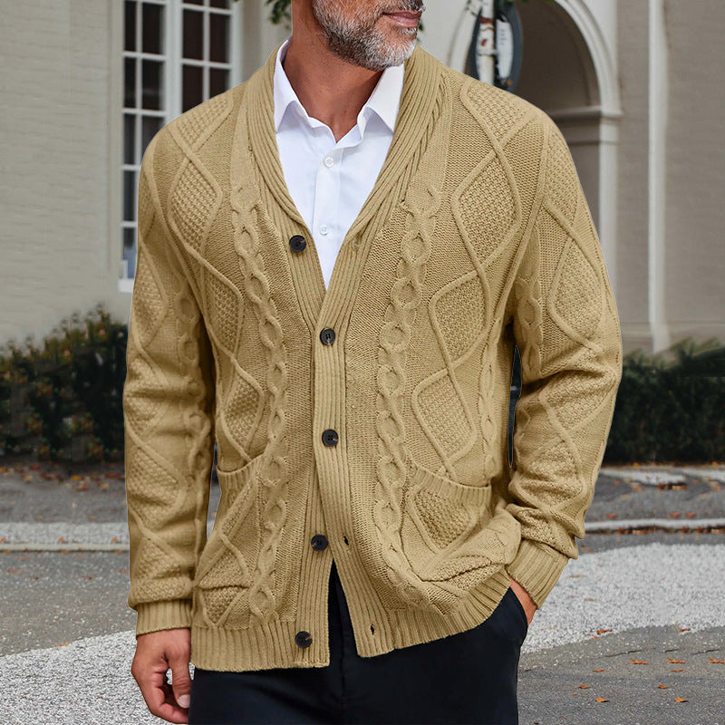 Herren modischer Strickcardigan mit strukturierter Oberfläche und praktischen Taschen Shopnory