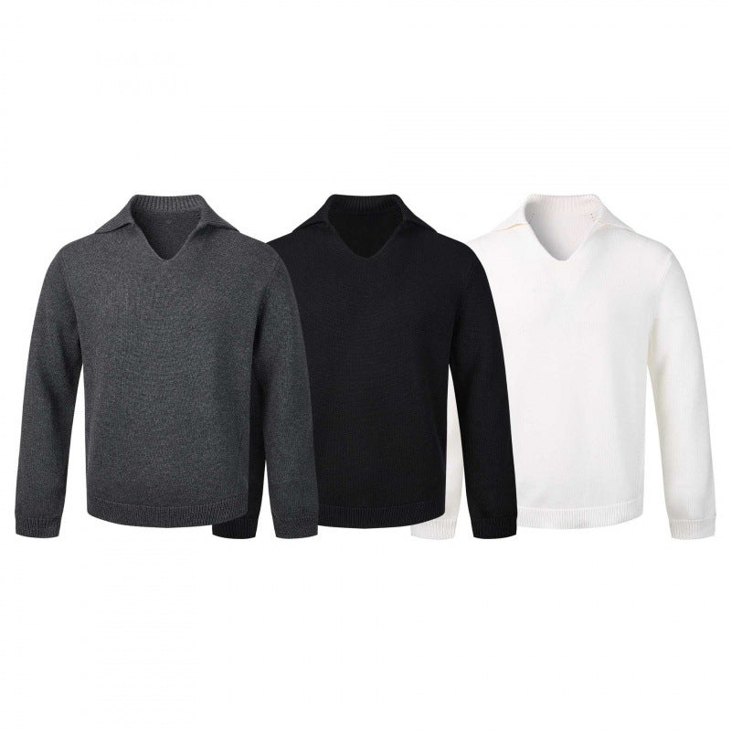 Herren Feinstrickpullover mit V-Ausschnitt und umgelegtem Hemdkragen Shop Nory