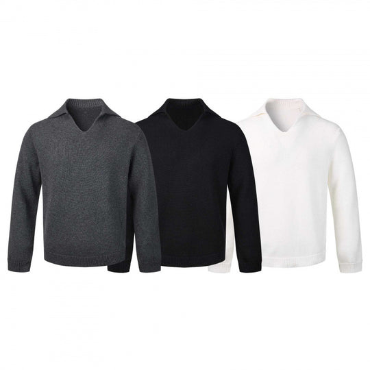 Herren Feinstrickpullover mit V-Ausschnitt und umgelegtem Hemdkragen Shop Nory