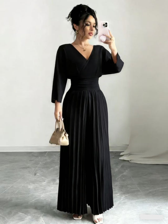 Damen Maxikleid mit Wickeloberteil, Tailliertem Rippbund und Plisseerock Shop Nory