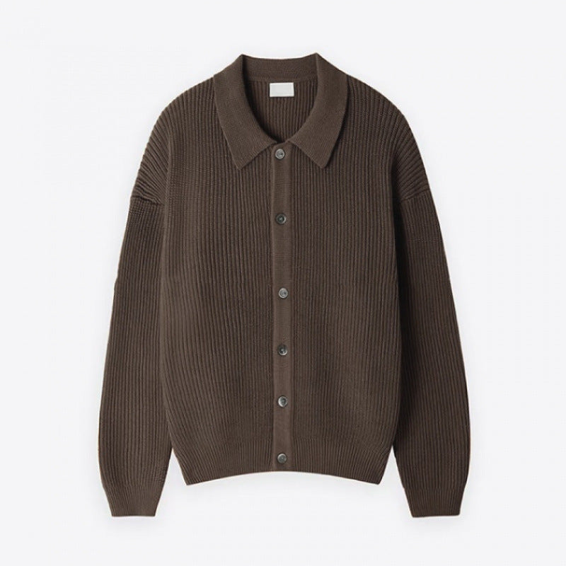 Unisex Grobgerippte Strickjacke mit Hemdkragen und durchgehender Knopfleiste Shop Nory