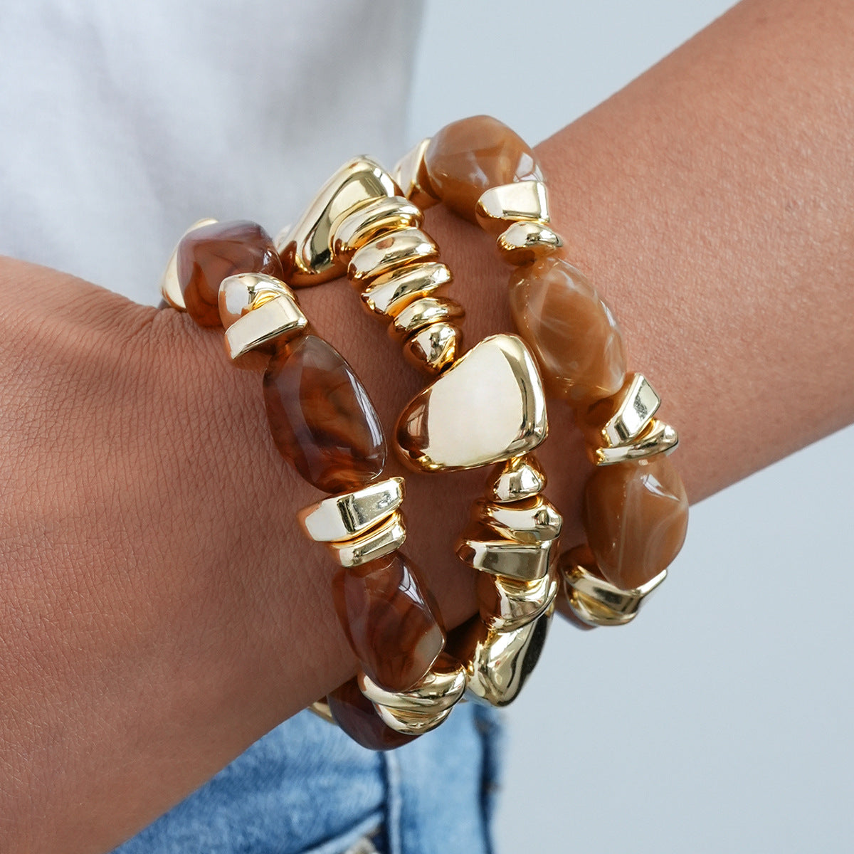 Damen Armband-Set mit edlen Halbedelsteinen und glänzenden Goldakzenten Shop Nory