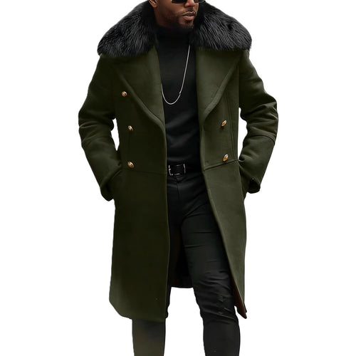 Herren Doppelreihiger Wollübermantel mit voluminösem Schafsfellkragen und goldenen Zierknöpfen Shop Nory