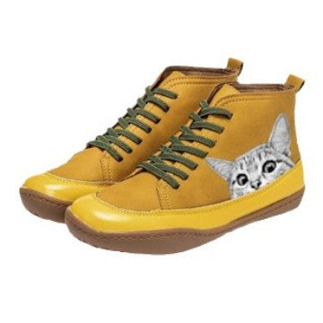 Damen High-Top Sneaker mit geprägtem Katzenmotiv weiches Kunstleder und gepolstertes Komfortfußbett Shop Nory
