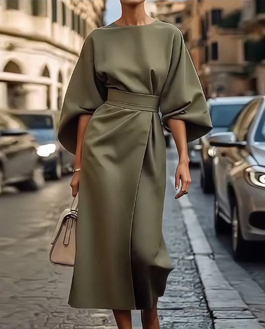 Midikleid Damen mit Puffärmeln