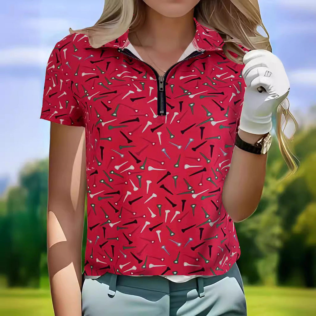 Damen Golfpolo mit modernem Reißverschluss und lShopnoryhaftem Design