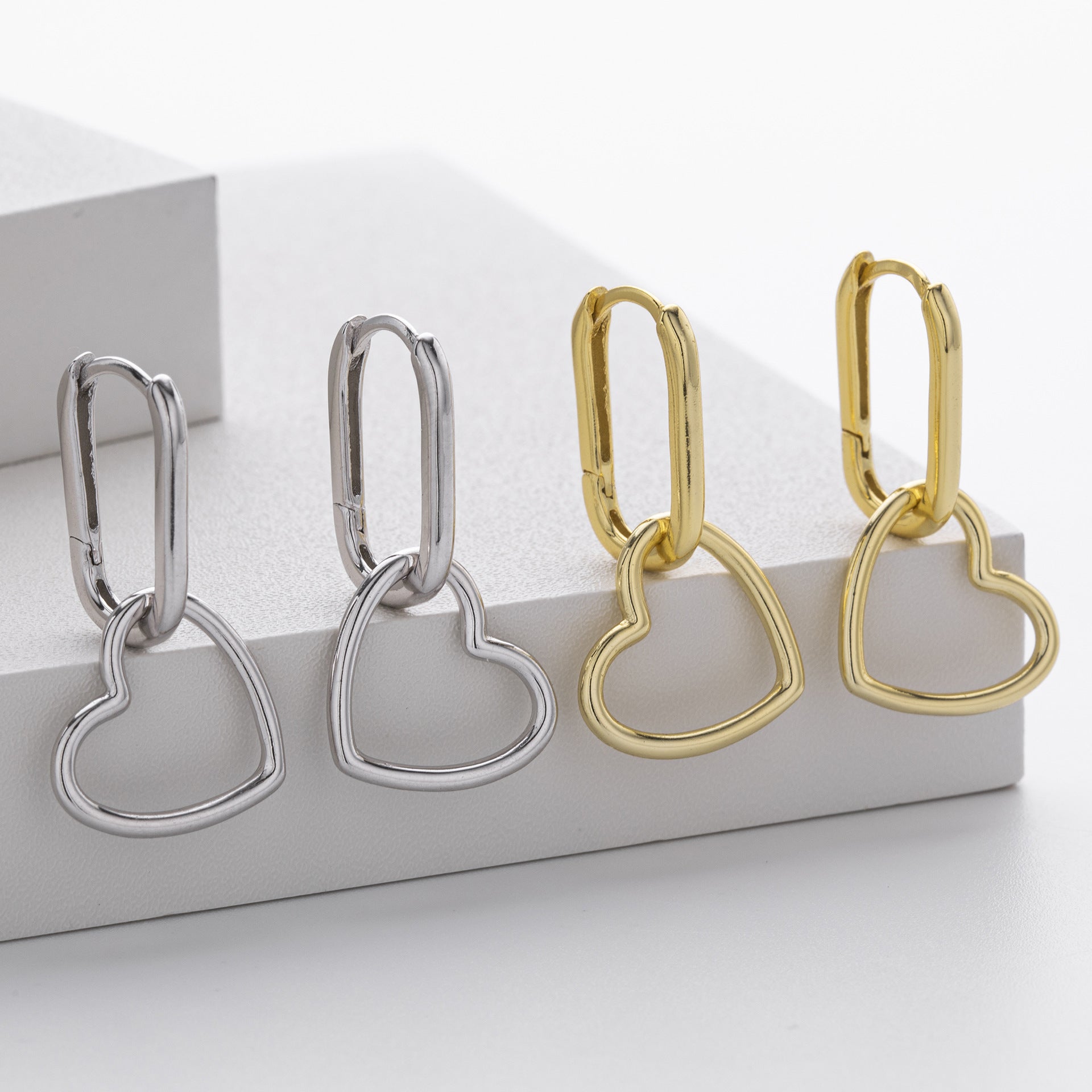 Damen Ohrhänger im modernen Herzdesign aus 925 Sterling Silber Shop Nory
