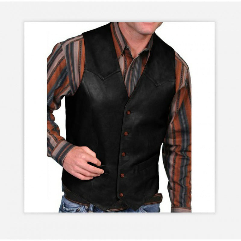 Herren taillierte Lederweste mit Western-Details, V-Ausschnitt und zwei Eingrifftaschen Shop Nory