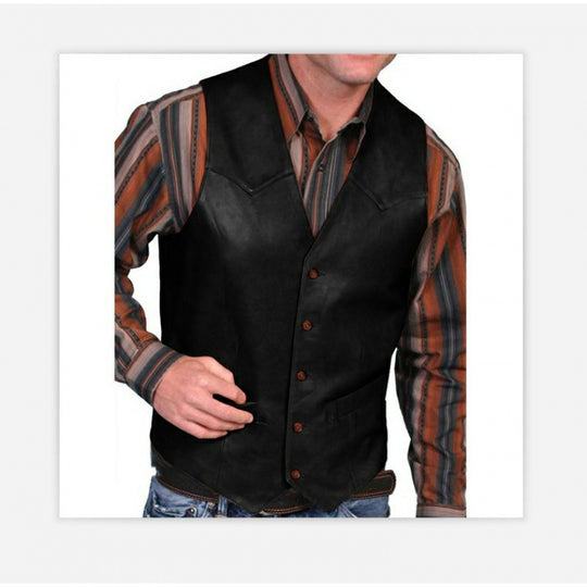 Herren taillierte Lederweste mit Western-Details, V-Ausschnitt und zwei Eingrifftaschen Shop Nory