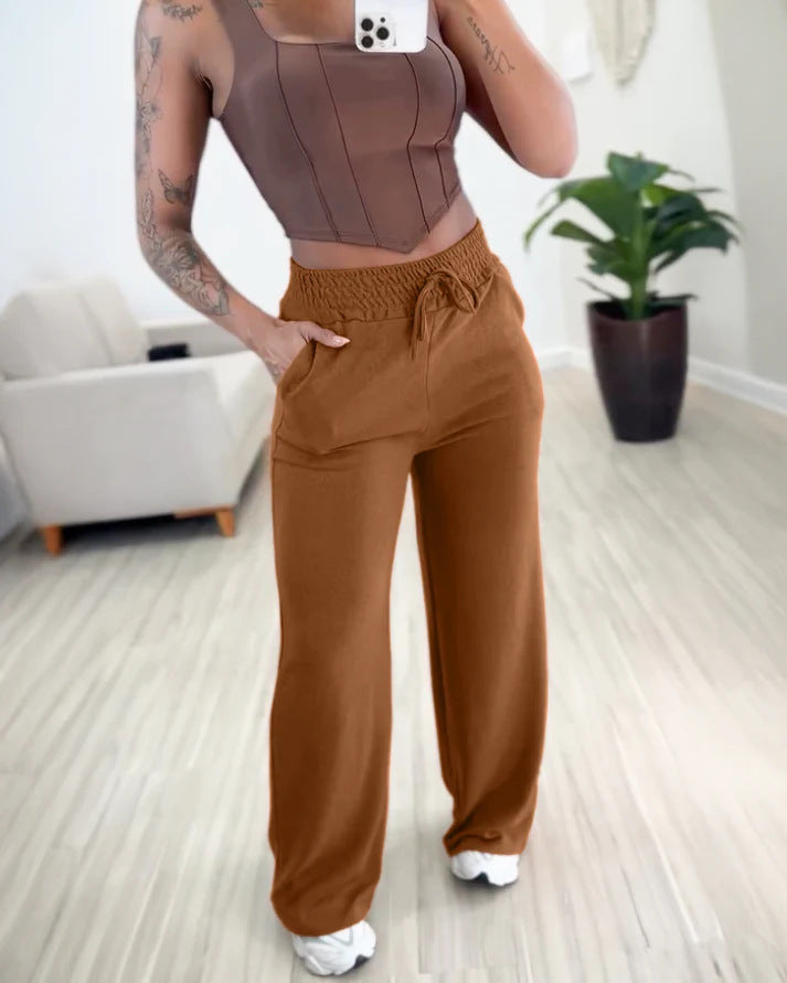 Damen hochgeschnittene Loungehose mit weitem Bein, Kordelzug und Seitentaschen Shop Nory