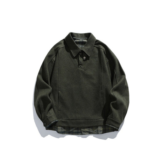Herren Langärmeliges Polo‑Sweatshirt mit Kentkragen, Knopfleiste und eingearbeitetem Karo‑Layer Shop Nory