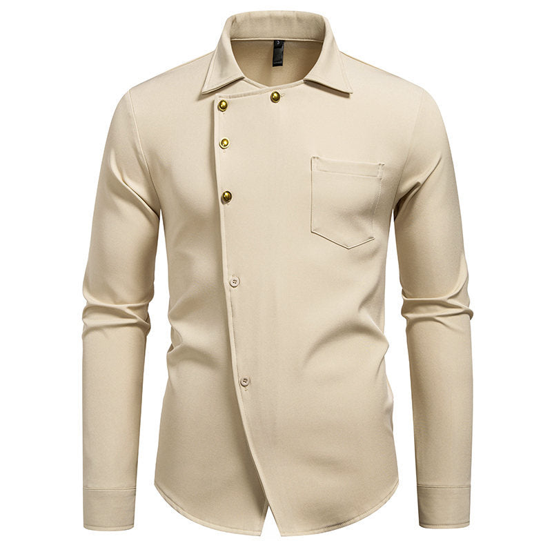 Herren Designer Hemd mit asymmetrischem Knopfdetail und aufgesetzter Brusttasche