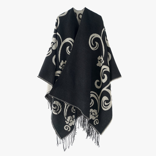 Damen Jacquard-Überwurf im Umhangstil mit Wendefunktion und Fransensaum Shop Nory