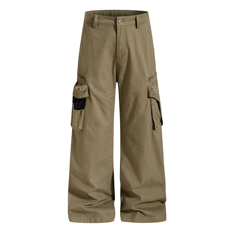 Damen Weite High‑Waist Canvas-Cargohose mit Multi‑Taschen und Netz-Details Shop Nory