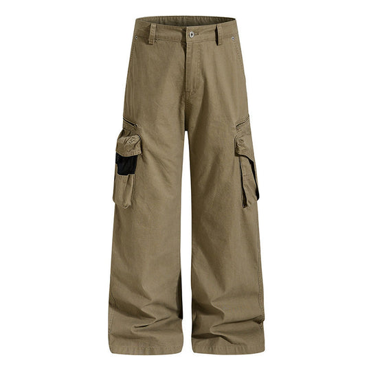 Damen Weite High‑Waist Canvas-Cargohose mit Multi‑Taschen und Netz-Details Shop Nory
