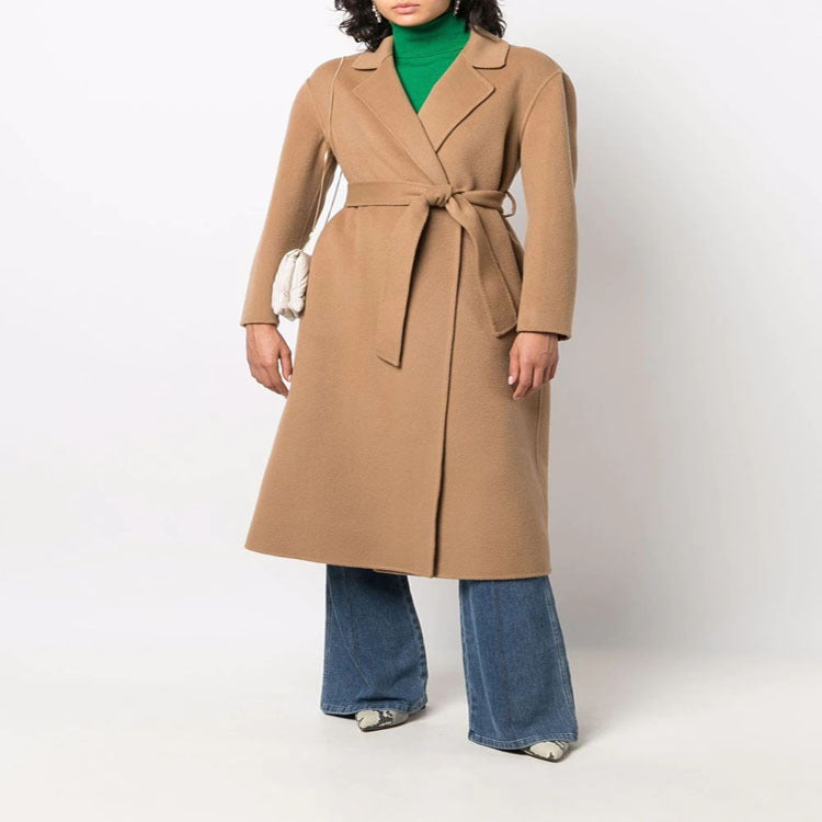 Damen Midi-Wickelmantel aus Woll-Kaschmirmix mit Schalkragen und Bindegürtel Shop Nory