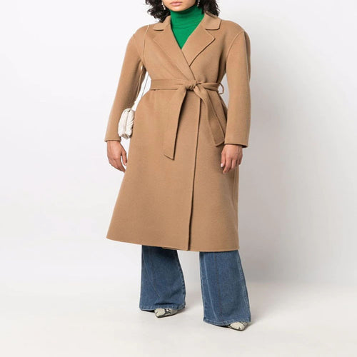 Damen Midi-Wickelmantel aus Woll-Kaschmirmix mit Schalkragen und Bindegürtel Shop Nory