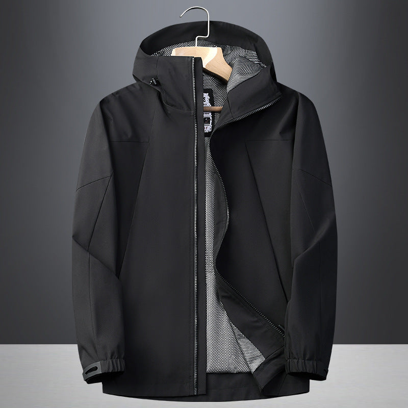 Herren Softshell Regen- und Übergangsjacke mit Kapuze, winddichter Membran und atmungsaktivem Meshfutter Shop Nory
