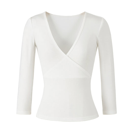 Damen Figurbetontes Wickelshirt aus Stretch‑Jersey mit tiefem V‑Ausschnitt und taillierter Silhouette Shop Nory