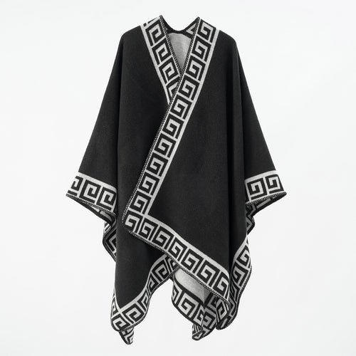 Damen Cape‑Poncho mit Mäander‑Bordüre und Wollmix‑Qualität Shop Nory