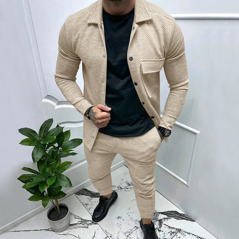 Herren Strukturiertes Jersey-Freizeitset mit Overshirt und Tapered Jogginghose Shop Nory
