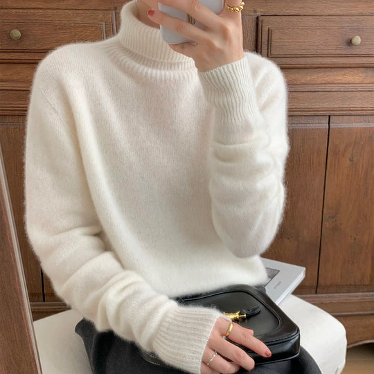 Damen Flauschiger Rollkragenpullover aus Wollmix mit gerippten Bündchen Shop Nory