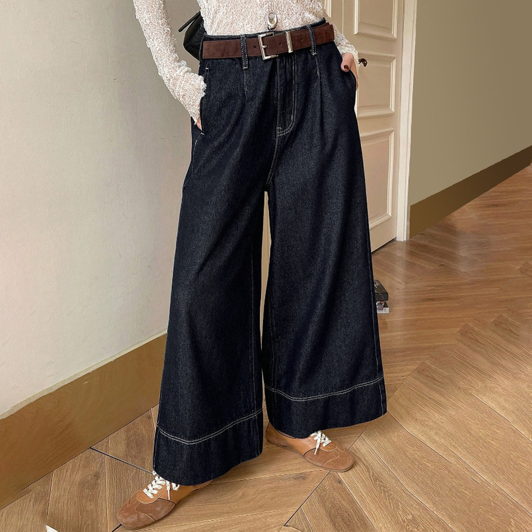 Damen High-Waist Culotte-Jeans aus schwerem Wide-Leg-Denim mit dekorativer Vordernaht Shop Nory