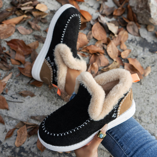 Damen Gefütterte Wollfilz-Hausschuh-Boots mit Kunstfellkragen Shop Nory