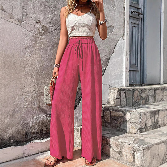 Damen Weite High‑Waist Palazzo‑Hose aus leichter Crinkle‑Qualität mit elastischem Bund und Kordelzug Shop Nory
