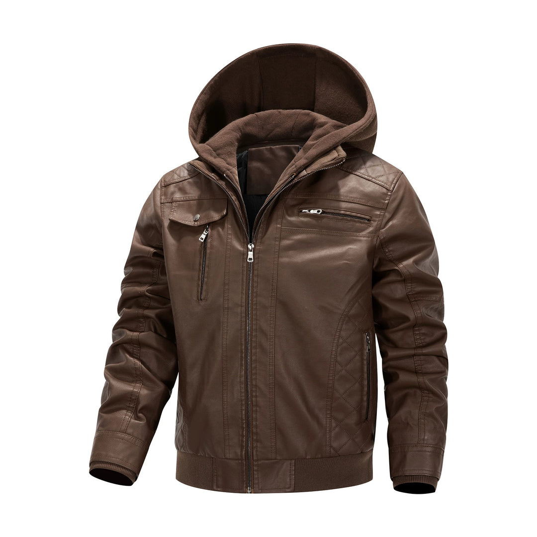 Herren Kunstleder-Bikerjacke mit abnehmbarer Kapuzenblende und gesteppter Seitenpartie Shop Nory