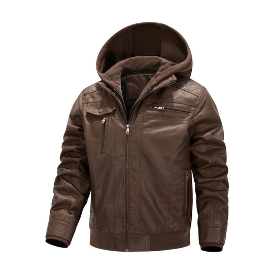 Herren Kunstleder-Bikerjacke mit abnehmbarer Kapuzenblende und gesteppter Seitenpartie Shop Nory