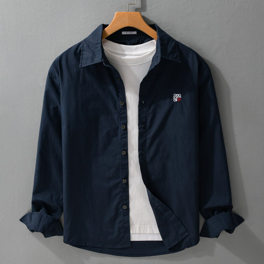 Herren Leichtes Baumwolloverhemd mit Kentkragen und dezenter Logo‑Stickerei Shop Nory