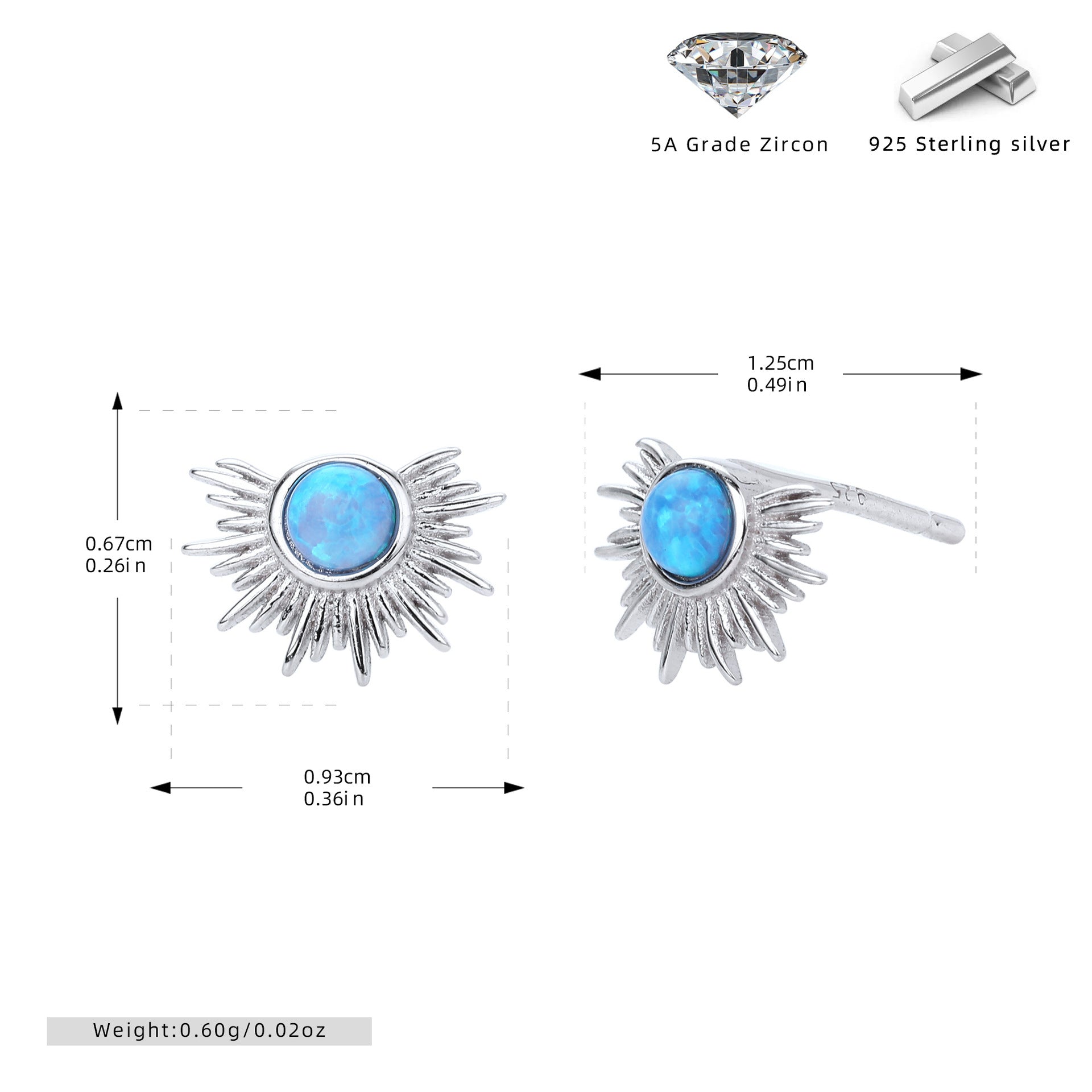 Damen Ohrstecker im modernen Sonnenmotiv mit hochwertigem Zirkonbesatz Shop Nory