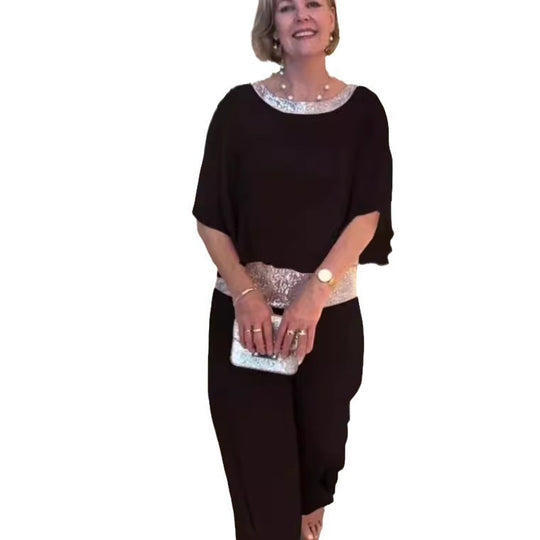 Damen Elegantes Abendzweiteiler mit Chiffon-Cape und Palazzo‑Hose Shop Nory